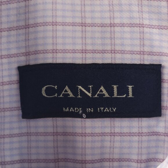 Canali Blue Purple Italy Check All Cotton 15.5 Button Up Luxury Long Sleeve Men - Picture 9 of 16